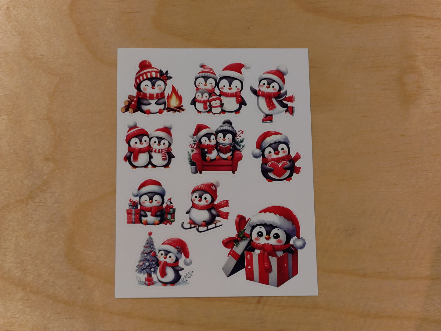 Klistremerkeark med røde pingviner (jul)