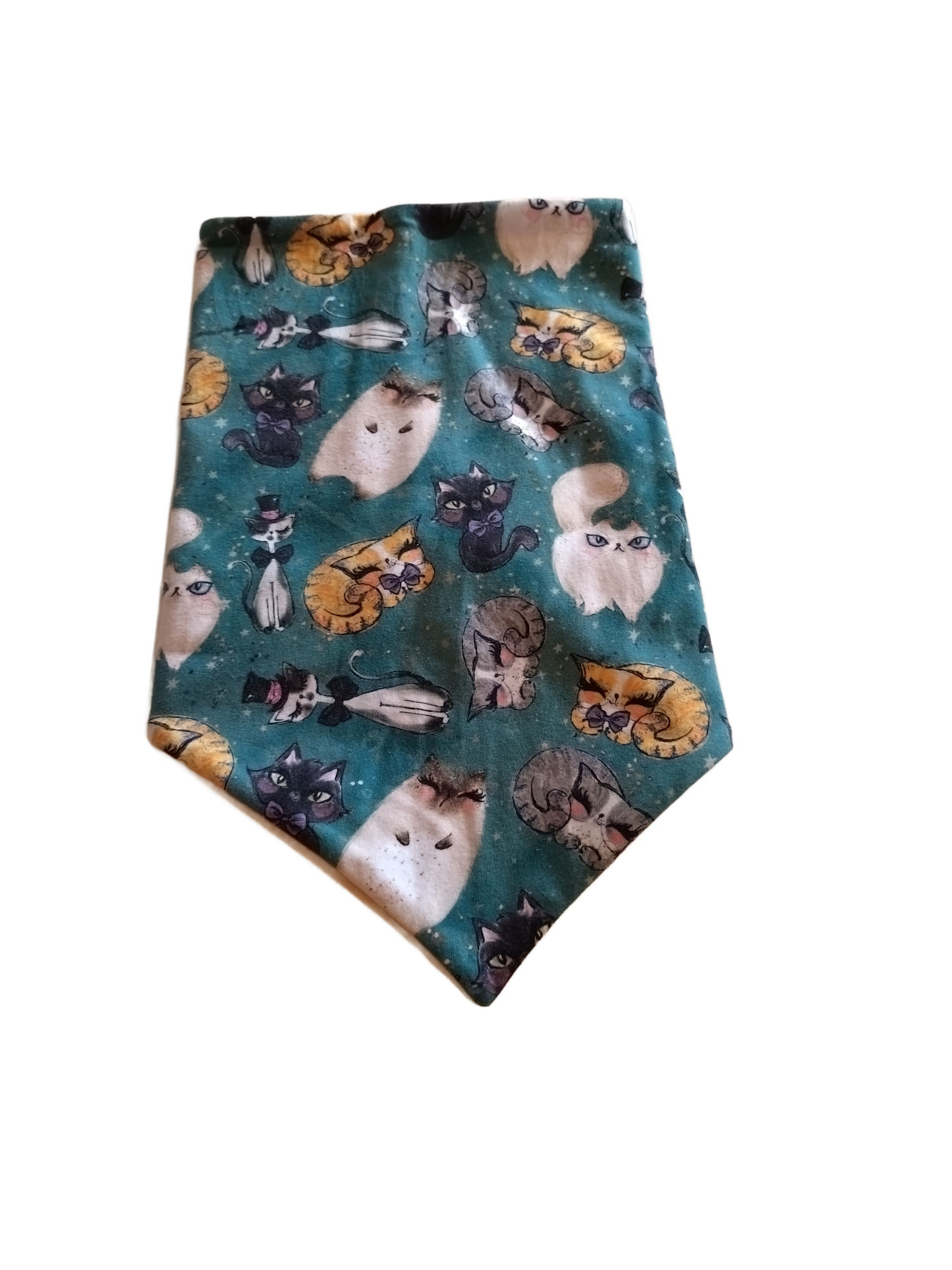 Petrolgrønn katte-halsbuff med okergult fleecefor. Størrelse 104-140 (4-10 år)